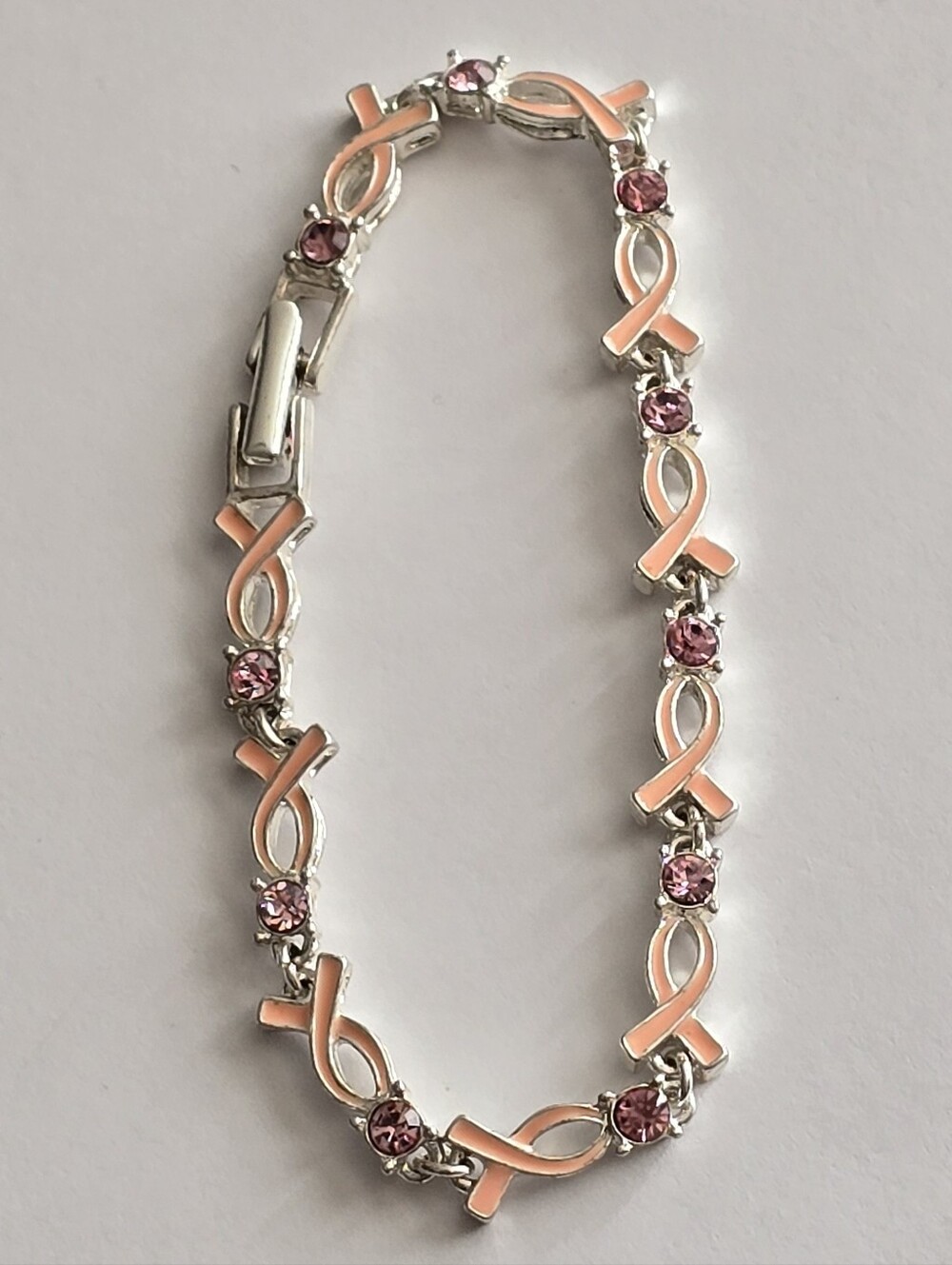Avon bracelet breast cancer pink enamel silver tone